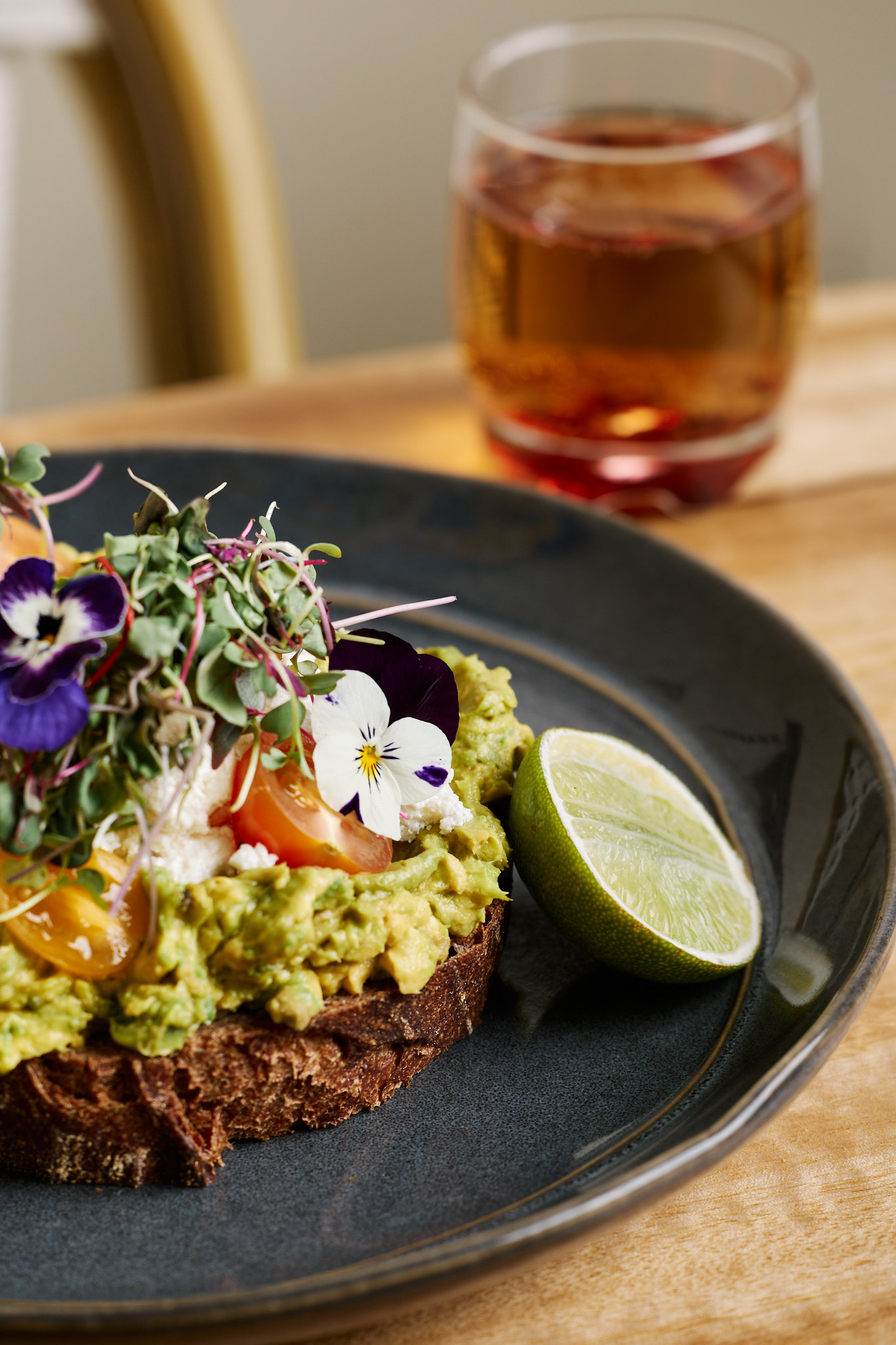 Smashed avocado on dark rye sourdough
