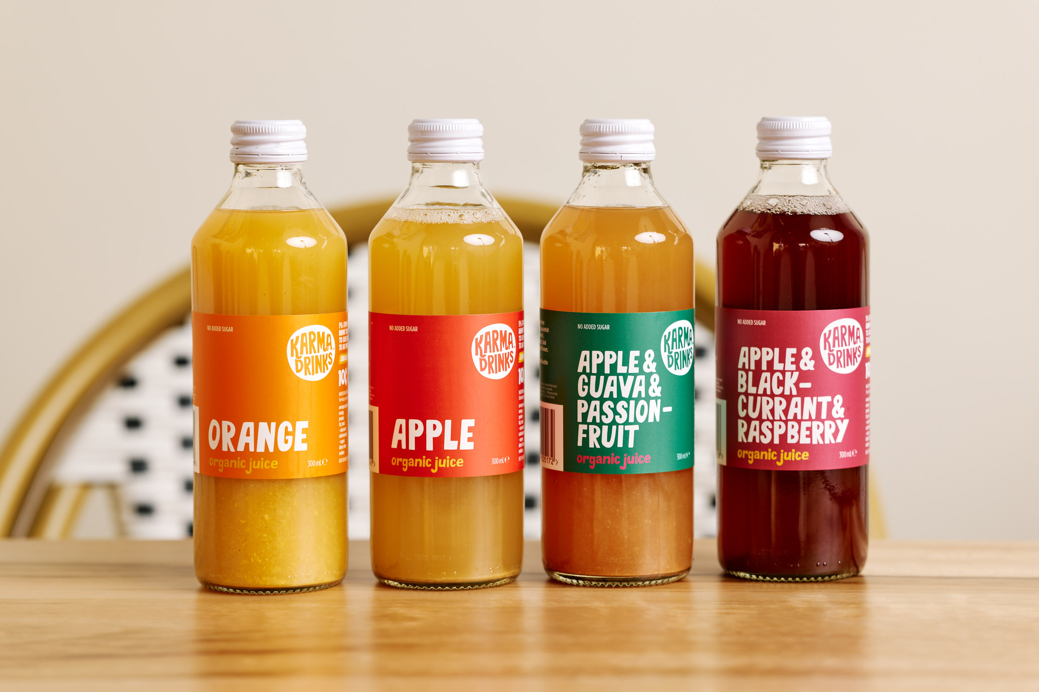 Karma Drinks organic juice bottles